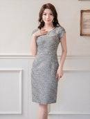 ERUKEI/ブラック×ホワイト/ツイード/タイト/フレンチリーブ/ミニドレス/ワンピース/S33299