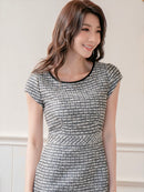 ERUKEI/ブラック×ホワイト/ツイード/タイト/フレンチリーブ/ミニドレス/ワンピース/S33299