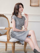 ERUKEI/ブラック×ホワイト/ツイード/タイト/フレンチリーブ/ミニドレス/ワンピース/S33299