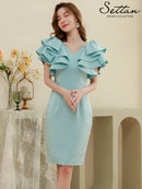 ERUKEI/S33360/パーティドレス/ワンピース/ワンカラー/ドレス/ミディアム/結婚式/二次会/同窓会