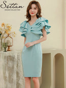 ERUKEI/S33360/パーティドレス/ワンピース/ワンカラー/ドレス/ミディアム/結婚式/二次会/同窓会