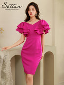 ERUKEI/S33360/パーティドレス/ワンピース/ワンカラー/ドレス/ミディアム/結婚式/二次会/同窓会