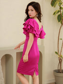 ERUKEI/S33360/パーティドレス/ワンピース/ワンカラー/ドレス/ミディアム/結婚式/二次会/同窓会