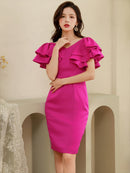 ERUKEI/S33360/パーティドレス/ワンピース/ワンカラー/ドレス/ミディアム/結婚式/二次会/同窓会