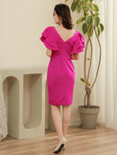 ERUKEI/S33360/パーティドレス/ワンピース/ワンカラー/ドレス/ミディアム/結婚式/二次会/同窓会