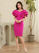 ERUKEI/S33360/パーティドレス/ワンピース/ワンカラー/ドレス/ミディアム/結婚式/二次会/同窓会