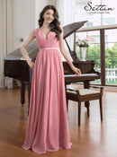 ERUKEI/S35305/ワンピース/ロングドレス/演奏会/ワンカラー/Vネック/ドレスコード/クルーズ船/パーティー/イブニングドレス