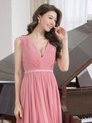 ERUKEI/S35305/ワンピース/ロングドレス/演奏会/ワンカラー/Vネック/ドレスコード/クルーズ船/パーティー/イブニングドレス