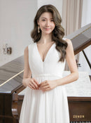 ERUKEI/S35305/ワンピース/ロングドレス/演奏会/ワンカラー/Vネック/ドレスコード/クルーズ船/パーティー/イブニングドレス