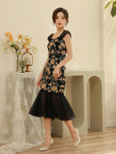 ERUKEI/S9003/ワンピース/パーティ/結婚式/二次会/ナイトドレス/ミニドレス/薔薇刺繍/マーメイドライン