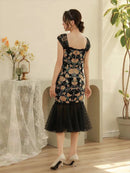 ERUKEI/S9003/ワンピース/パーティ/結婚式/二次会/ナイトドレス/ミニドレス/薔薇刺繍/マーメイドライン