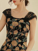 ERUKEI/S9003/ワンピース/パーティ/結婚式/二次会/ナイトドレス/ミニドレス/薔薇刺繍/マーメイドライン