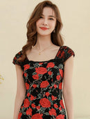 ERUKEI/S9003/ワンピース/パーティ/結婚式/二次会/ナイトドレス/ミニドレス/薔薇刺繍/マーメイドライン