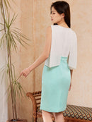 ERUKEI/C32003/ノースリーブ/レース/バイカラー/ミディアムドレス/タイトワンピース/ナイトドレス/