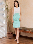 ERUKEI/C32003/ノースリーブ/レース/バイカラー/ミディアムドレス/タイトワンピース/ナイトドレス/