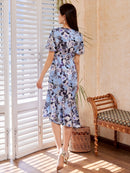 ERUKEI/C33105/エルケイ/ワンピース/パーティドレス/お食事会/マーメイドライン/花柄プリント/ミディアム丈