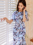 ERUKEI/C33105/エルケイ/ワンピース/パーティドレス/お食事会/マーメイドライン/花柄プリント/ミディアム丈