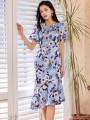 ERUKEI/C33105/エルケイ/ワンピース/パーティドレス/お食事会/マーメイドライン/花柄プリント/ミディアム丈