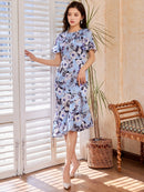 ERUKEI/C33105/エルケイ/ワンピース/パーティドレス/お食事会/マーメイドライン/花柄プリント/ミディアム丈