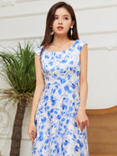 C33160/ERUKEI/ワンピース/パーティ/結婚式/二次会/花柄プリント/ミディアム