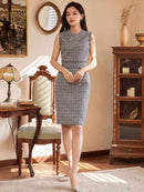 ERUKEI/E1369/タイトワンピース/パーティ/結婚式/二次会/ナイトドレス/ツイード/ミニドレス