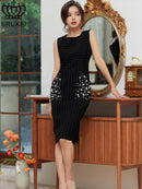 ERUKEI/E1512/ワンピース/パーティ/結婚式/二次会/ミディアムドレス/キャバドレス/ピンストライプ/ポケット付き