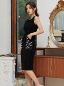 ERUKEI/E1512/ワンピース/パーティ/結婚式/二次会/ミディアムドレス/キャバドレス/ピンストライプ/ポケット付き