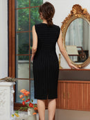 ERUKEI/E1512/ワンピース/パーティ/結婚式/二次会/ミディアムドレス/キャバドレス/ピンストライプ/ポケット付き