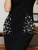 ERUKEI/E1512/ワンピース/パーティ/結婚式/二次会/ミディアムドレス/キャバドレス/ピンストライプ/ポケット付き