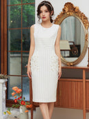 ERUKEI/E1512/ワンピース/パーティ/結婚式/二次会/ミディアムドレス/キャバドレス/ピンストライプ/ポケット付き