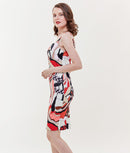 [送料無料][GINZA COUTURE]オレンジ・ブルー・タイト・ジオメトリック柄・プリント・ミニドレス・ワンピース[大きいサイズあり] [e31202]