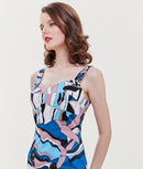 [送料無料][GINZA COUTURE]オレンジ・ブルー・タイト・ジオメトリック柄・プリント・ミニドレス・ワンピース[大きいサイズあり] [e31202]