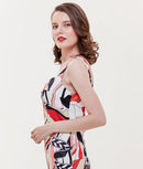 [送料無料][GINZA COUTURE]オレンジ・ブルー・タイト・ジオメトリック柄・プリント・ミニドレス・ワンピース[大きいサイズあり] [e31202]