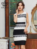 ホワイト×ブラック/ポイントレース/ノースリーブ/タイト/ミニドレス/ワンピース/H18044