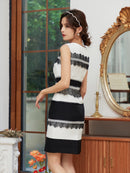 ホワイト×ブラック/ポイントレース/ノースリーブ/タイト/ミニドレス/ワンピース/H18044