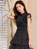 ERUKEI/L1208/ワンピース/パーティ/結婚式/二次会/ナイトドレス/キャバドレス/ミディアムドレス/ドット柄