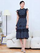 ERUKEI/L1208/ワンピース/パーティ/結婚式/二次会/ナイトドレス/キャバドレス/ミディアムドレス/ドット柄