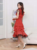 ERUKEI/L1208/ワンピース/パーティ/結婚式/二次会/ナイトドレス/キャバドレス/ミディアムドレス/ドット柄