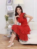 ERUKEI/L1208/ワンピース/パーティ/結婚式/二次会/ナイトドレス/キャバドレス/ミディアムドレス/ドット柄