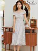 ERUKEI/S2520/ワンピース/パーティ/結婚式/二次会/ミディアムドレス/チェック/KT