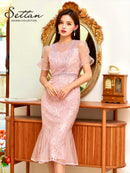 ERUKEI|S2521/ワンピース/パーティ/結婚式/二次会/ミディアムドレス