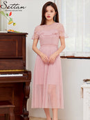 ERUKEI/S2533/SETTAN/ワンピース/パーティ/結婚式/二次会/ミディアムドレス/スカートプリーツ/Aライン