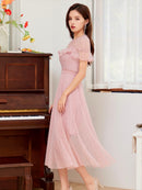 ERUKEI/S2533/SETTAN/ワンピース/パーティ/結婚式/二次会/ミディアムドレス/スカートプリーツ/Aライン