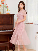 ERUKEI/S2533/SETTAN/ワンピース/パーティ/結婚式/二次会/ミディアムドレス/スカートプリーツ/Aライン