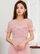 ERUKEI/S2533/SETTAN/ワンピース/パーティ/結婚式/二次会/ミディアムドレス/スカートプリーツ/Aライン