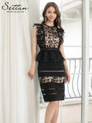 ERUKEI/S33255/ミニドレスワンピース/パーティー/結婚式/二次会/総レース/ペプラム/ノースリーブ