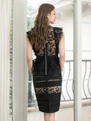 ERUKEI/S33255/ミニドレスワンピース/パーティー/結婚式/二次会/総レース/ペプラム/ノースリーブ