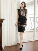 ERUKEI/S33255/ミニドレスワンピース/パーティー/結婚式/二次会/総レース/ペプラム/ノースリーブ