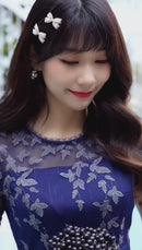 ERUKEI/C2706/ネイビー/蔦柄/半袖/レース/チュール/Aライン/ミディアムドレス/ワンピース