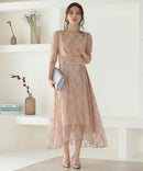 総レースウエストモチーフベルトドレス|321160|フォーマルドレス|パーティドレス|ロングドレス|ワンピース